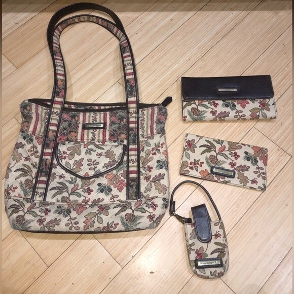 Longaberger Autumn Path Purse Tote Wallet Checkbook Cover Cell Phone Holder Set - Picture 1 of 11
